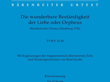 Telemann - Die wunderbare Beständigkeit der Liebe oder Orpheus TVWV 21:18 - Vocal Score For Sale