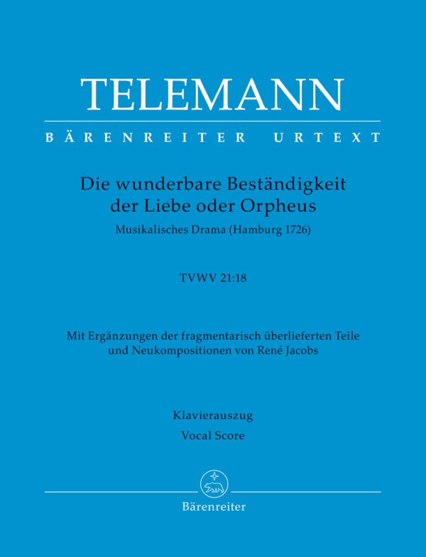 Telemann - Die wunderbare Beständigkeit der Liebe oder Orpheus TVWV 21:18 - Vocal Score For Sale