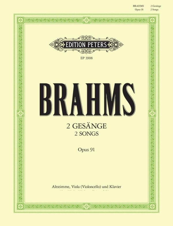 Brahms – 2 Songs, Op. 91 – Voice, Viola, and Piano For Discount