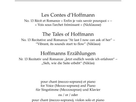 Offenbach - No. 13 Recitative and Romanza  Enfin je vais savoir pourquoi  –  Vois sous l archet frémissant  (Nicklausse) from  Les Contes d Hoffmann (The Tales of Hoffmann)  - Mezzosoprano and Instruments Sale