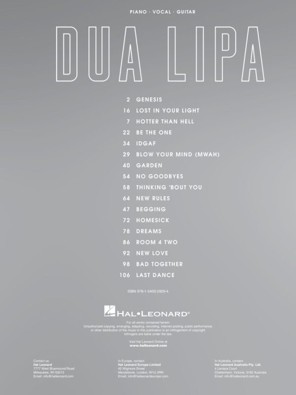 Lipa - Dua Lipa - Piano, Vocal, Guitar on Sale